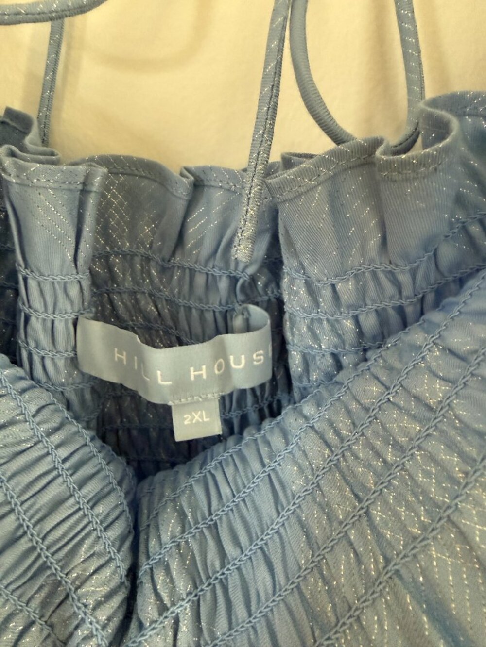 Hill House Nap Dress: Like New Blue Metallic Smocked Puff Sleeve Midi 2XL - Picture 7 of 9